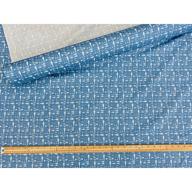 The Fish & Chip Print- Cotton Poplin Patchwork Cornflower Blue