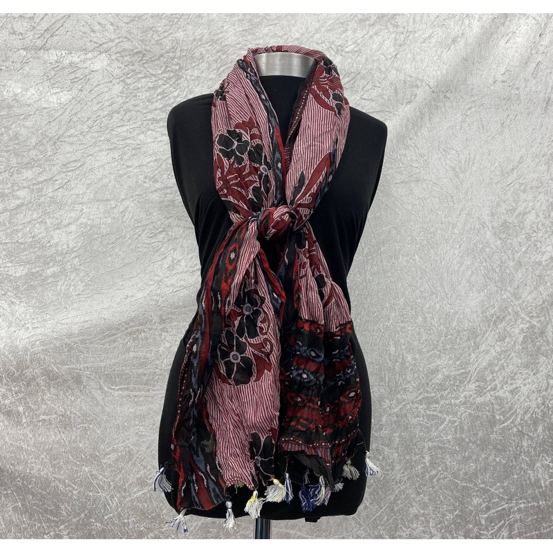 Wine /Maroon Abstract  – Starched Cotton Mix Blend Ethnic Scarf Wine/Maroon