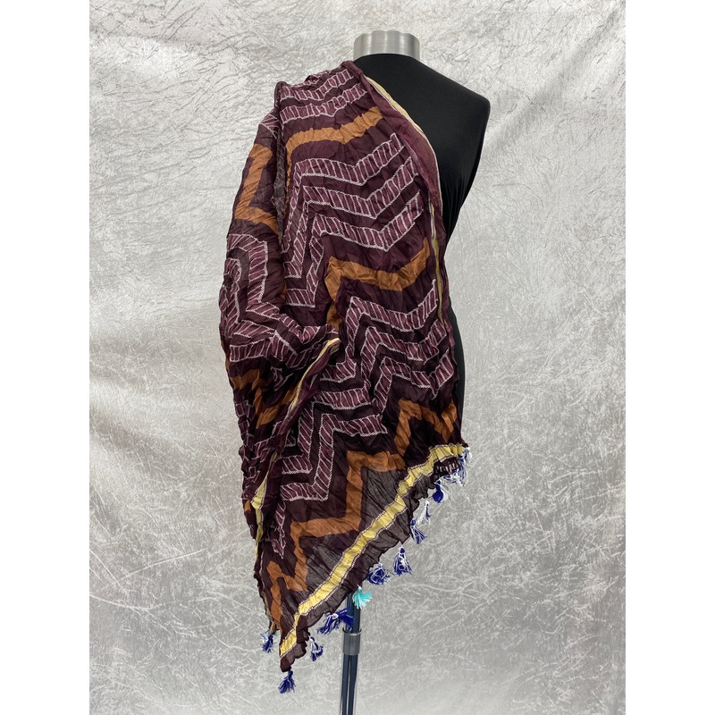 Zigzag Crush- Starched Cotton Mix Blend Ethnic Scarf Maroon