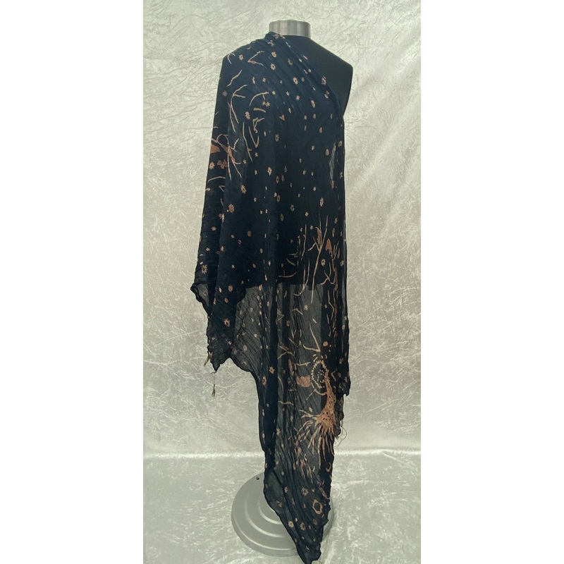 Black/Amber Star Abstract  – Poly/Viscose Blend Ethnic Scarf (DEFECT) Black/Amber