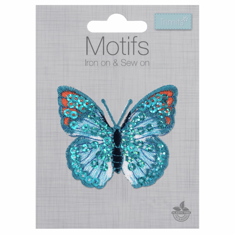 Blue Sequin Butterfly – Iron -On & Sew-On Patch Blue Sequin B/Fly
