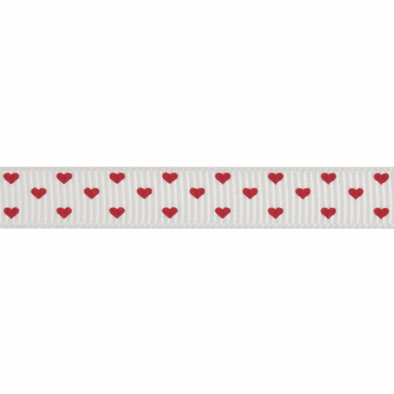 Heart Print Grosgrain Ribbon White