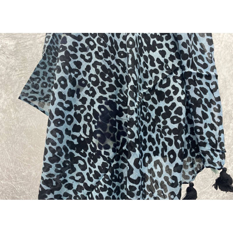 Leopard Animal Print  – Poly Viscose Blend Scarf (DEFECT) Blue/Black