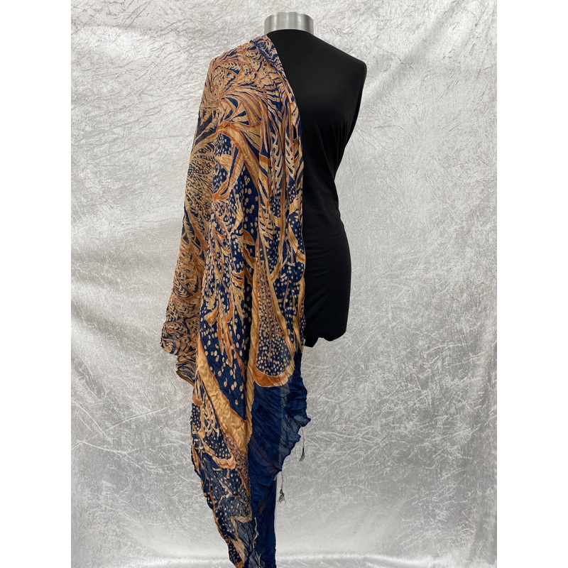 Navy/Amber Abstract  – Poly/Viscose Blend Ethnic Scarf Navy