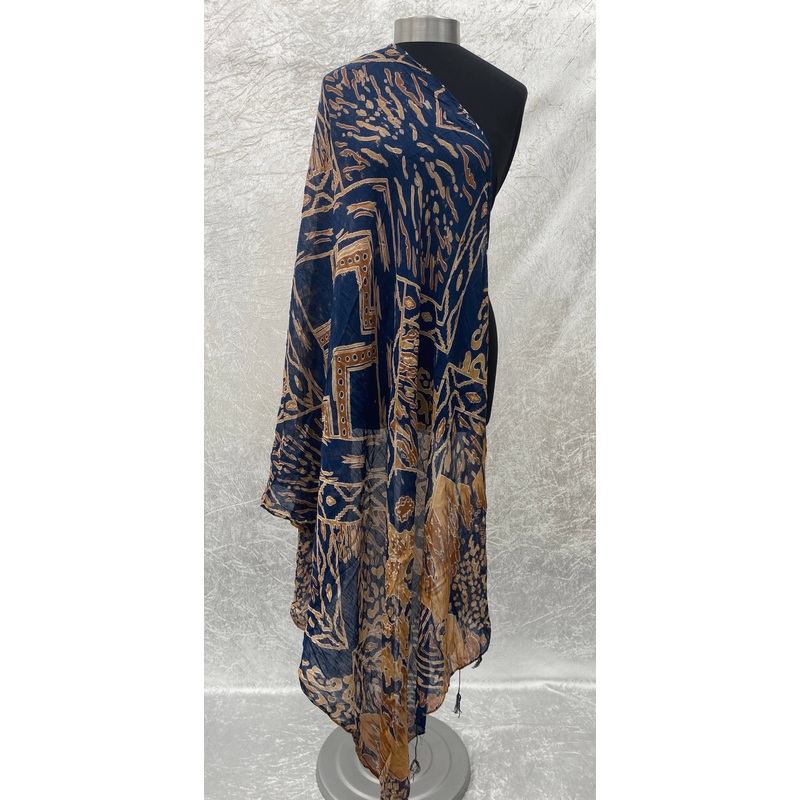 Navy/Amber Overblown Abstract  – Poly/Viscose Blend Ethnic Scarf (DEFECT) Navy/Amber