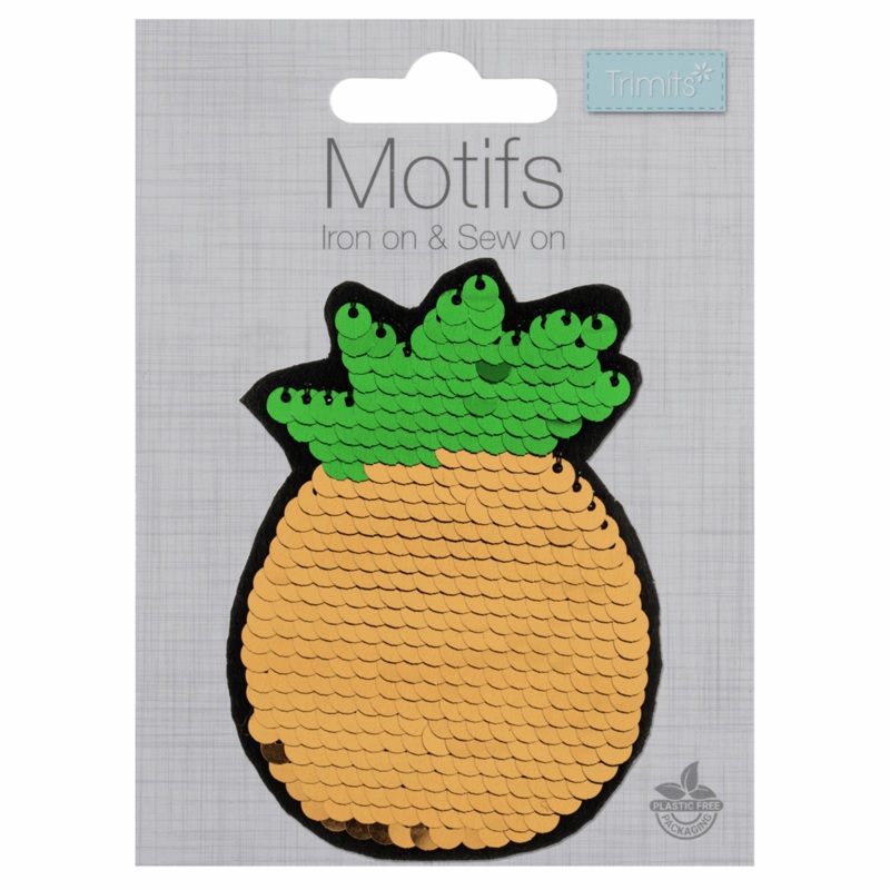 Pineapple Sequin- Iron -On & Sew-On Patch (Flip Sequin Motif) Pineapple