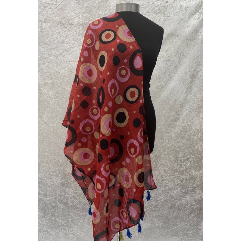 Red Polka Space  – Poly Cotton Blend Ethnic Scarf Red