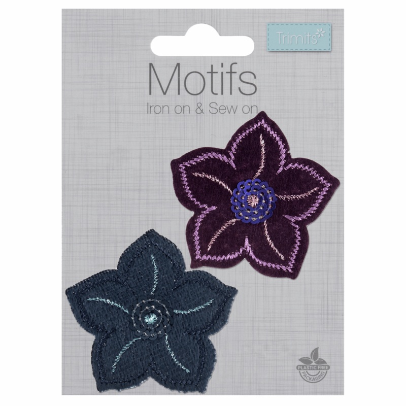 Sequinned Flowers Navy/Plum- Iron -On & Sew-On Patch Sequinned Flowers