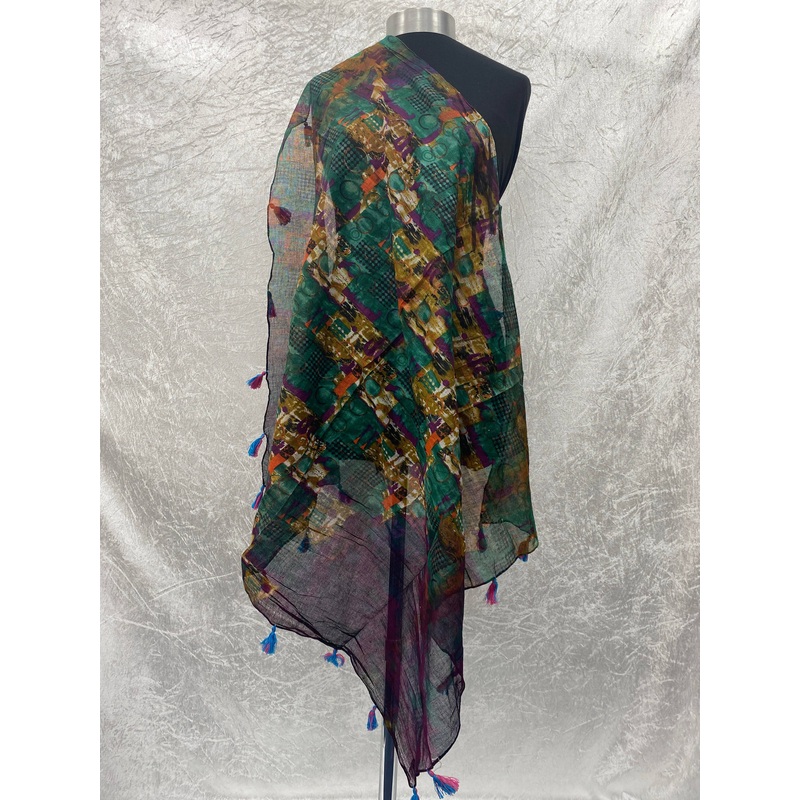 Wine Abstract –  Ethnic Square Starched Scarf Green/Wine