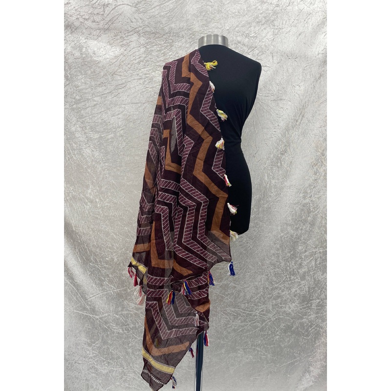 Wine Zigzag –  Ethnic Square Starched Scarf Wine