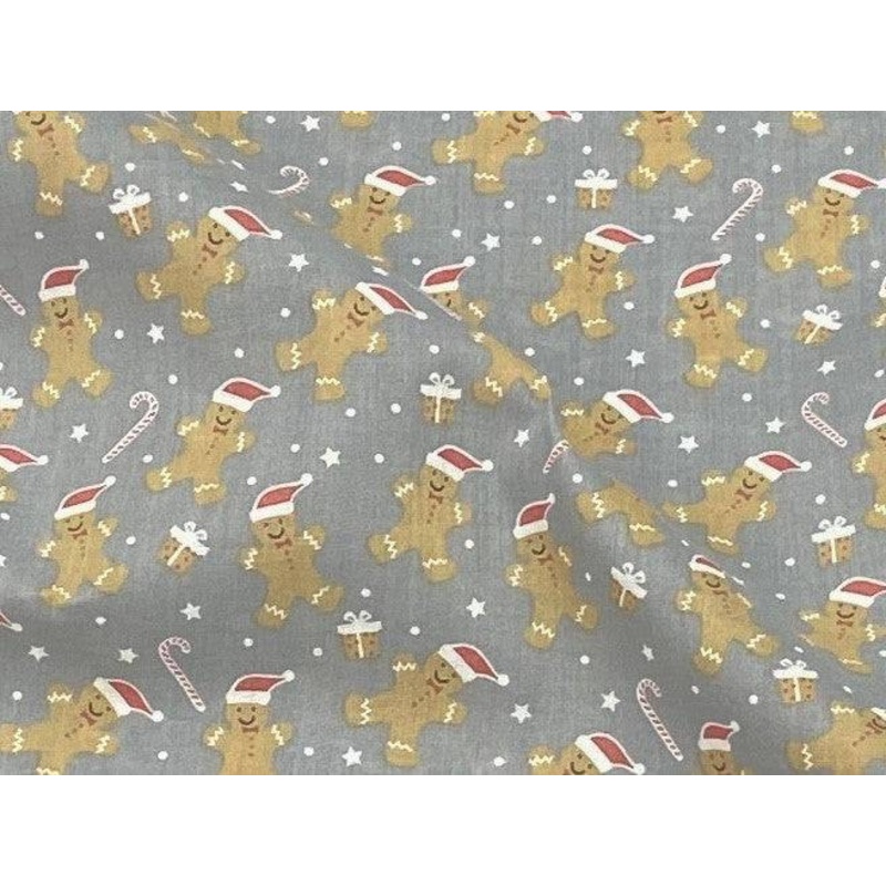 Bedtime Gingerbread Man – Poly/Cotton Print Grey