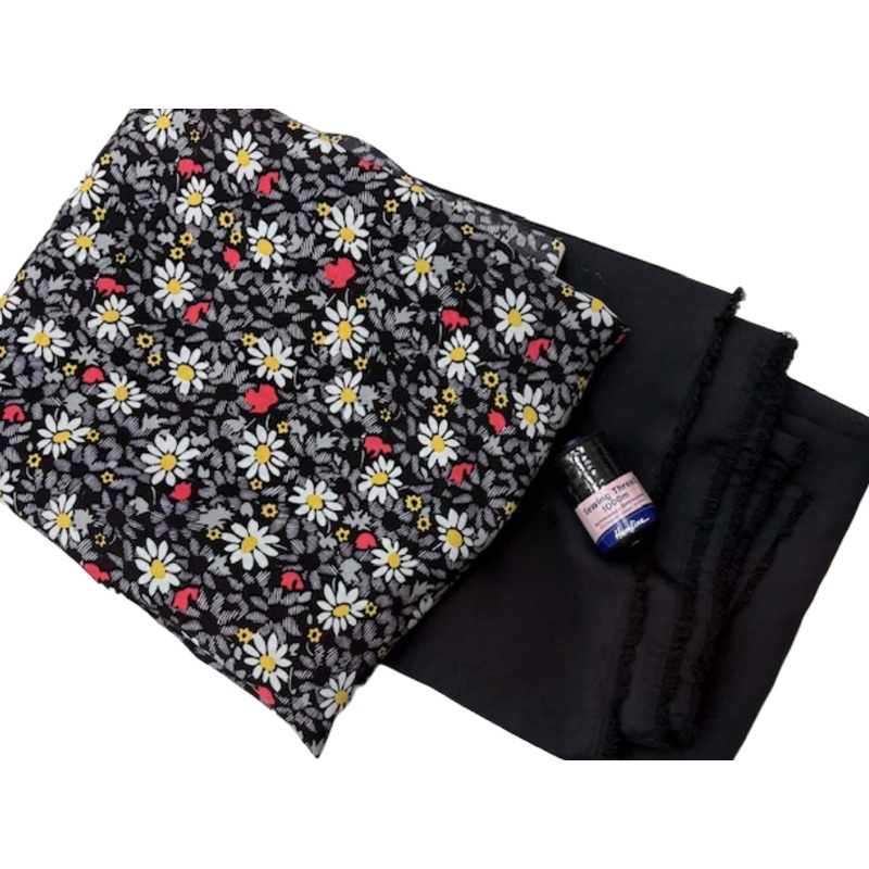 Black Daisy Crepe Print Sewing Bundle
