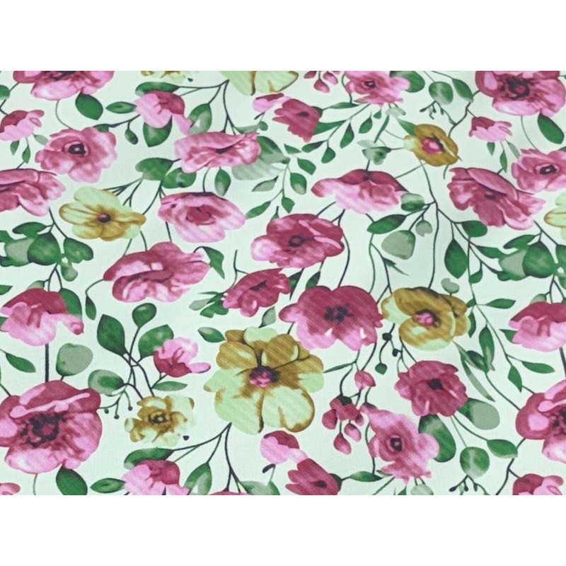 Bloomwave – Printed Peachskin Fabric Mint/Pink