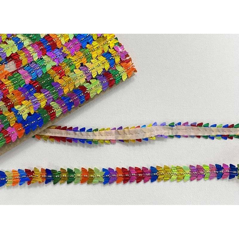 Colourful Butterfly Metallic Ribbon Trim Multi