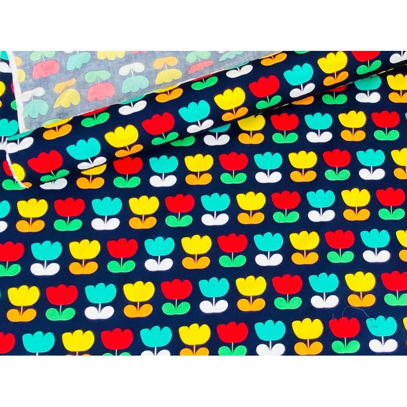 Colourful Tulips – Cotton Poplin Patchwork HALF METRE Navy