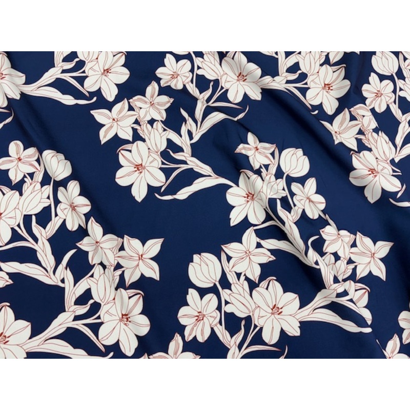 Floral Brook – Printed Peachskin Fabric Navy