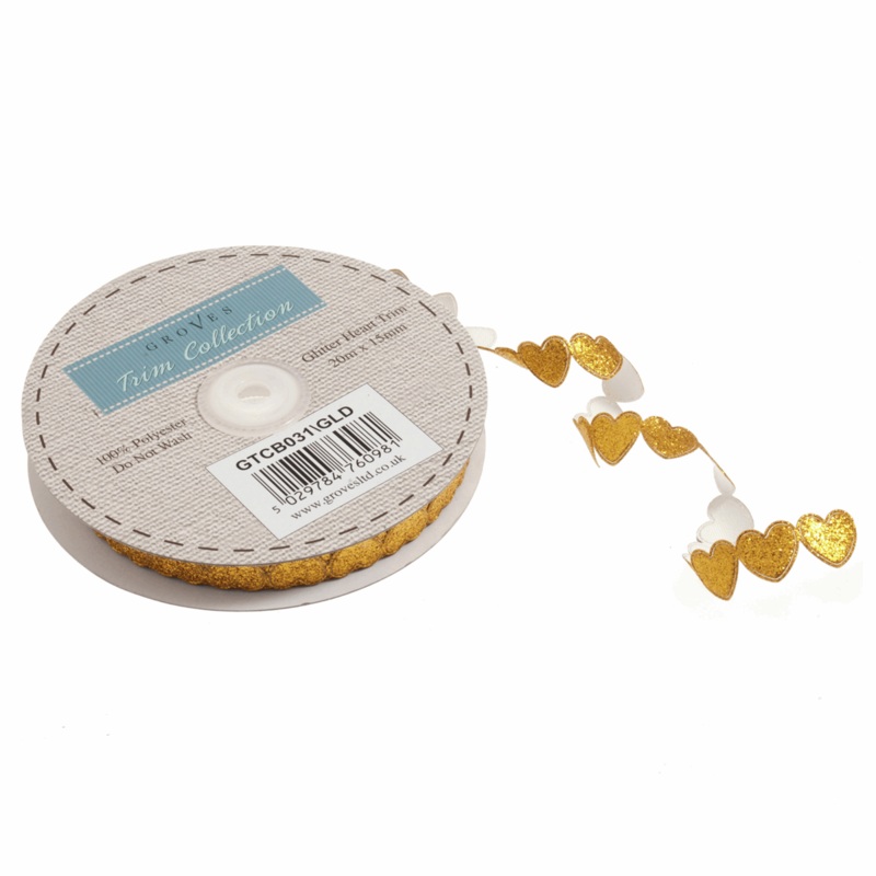 Glitter Heart Ribbon Gold