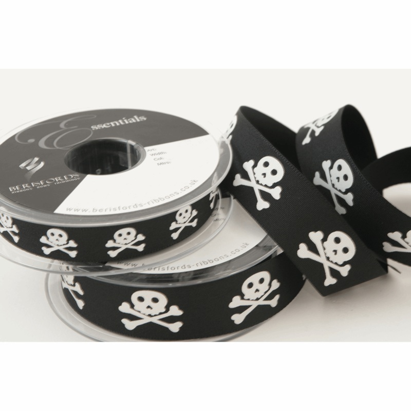 Halloween Ribbon – Skull & Cross Bones Black