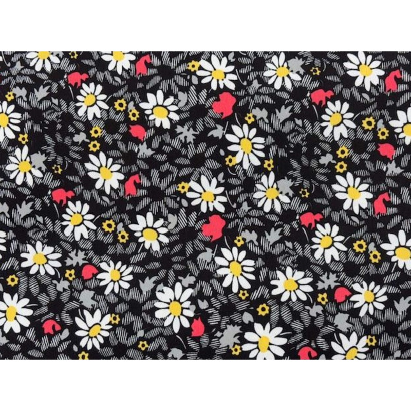 Large Daisies- Printed Crepe Black