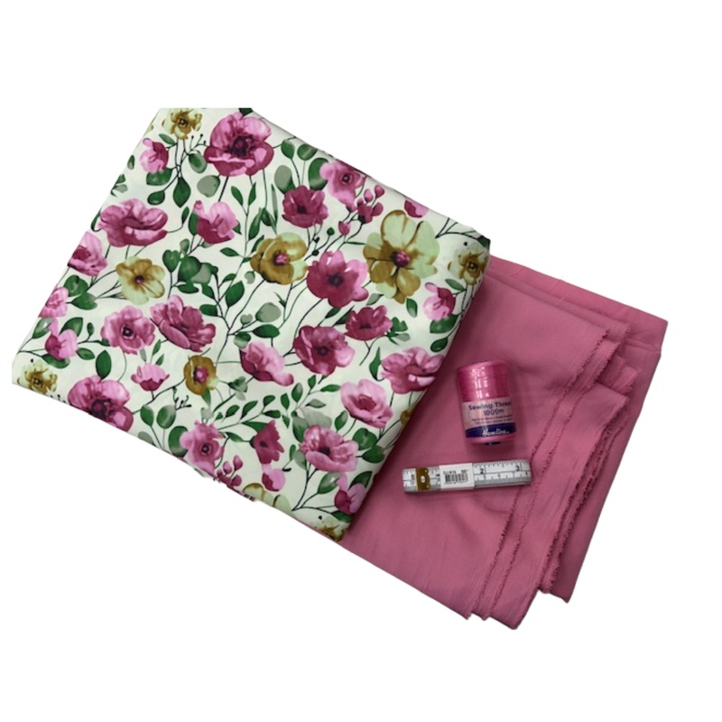 Pink Floral Peachskin Fabric – Sewing Bundle
