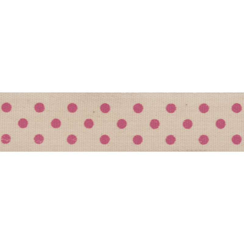 Pink Polka Dots Ribbon Reel – 5m x 15mm Cream