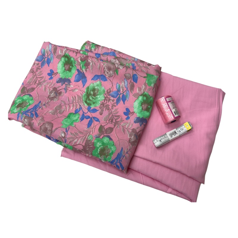 Pink With Green Printed Crepe Sewing Bundle