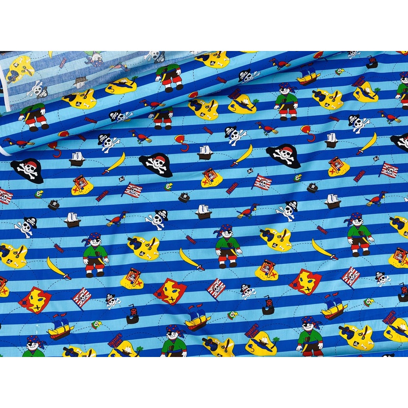 Pirates  – Cotton Poplin Patchwork HALF METRE Blue