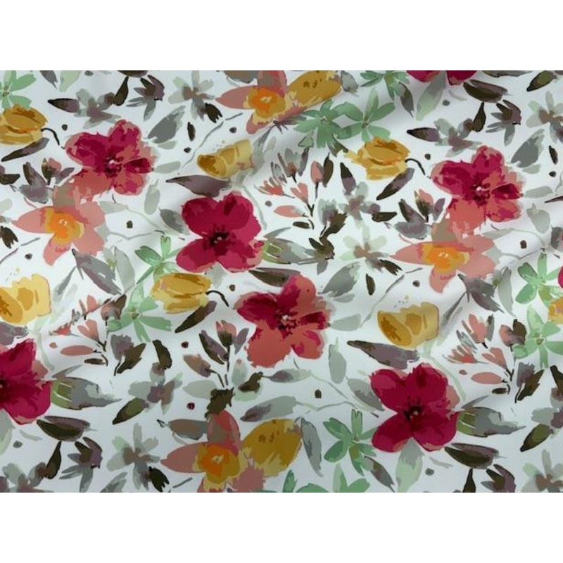 Soft Floral- Printed Peachskin Fabric Multicolor