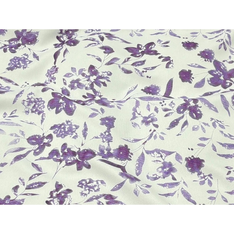 White Floral – Printed Peachskin Fabric Purple
