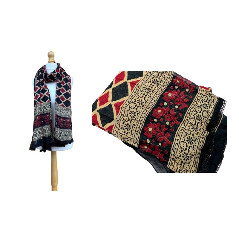 Black/Red Scarf Design 21 – Printed Cotton Scarf Multicolor
