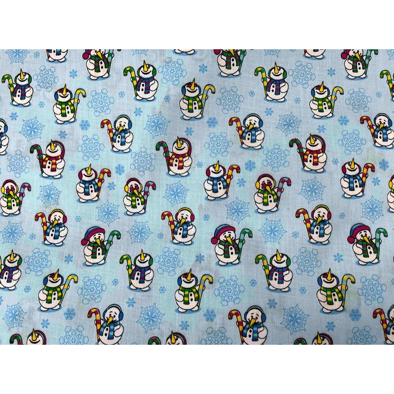 Frosty Snowman – Poly/Cotton Printed Fabric Pale Blue