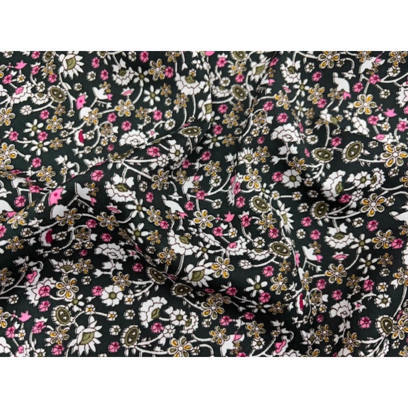 Mini Floral – Clearance Printed Crepe Fabric Bottle Green