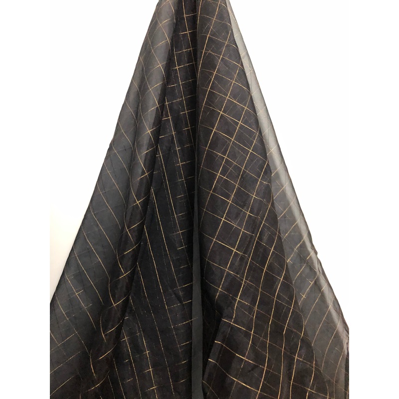 Zari checks organza saree fabric