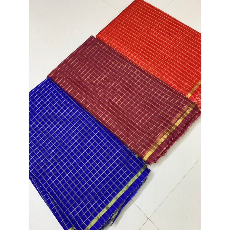 Zari checks organza fabric Default Title