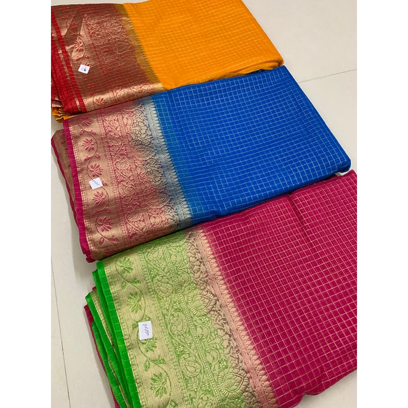 Zari checks organza fabric Orange