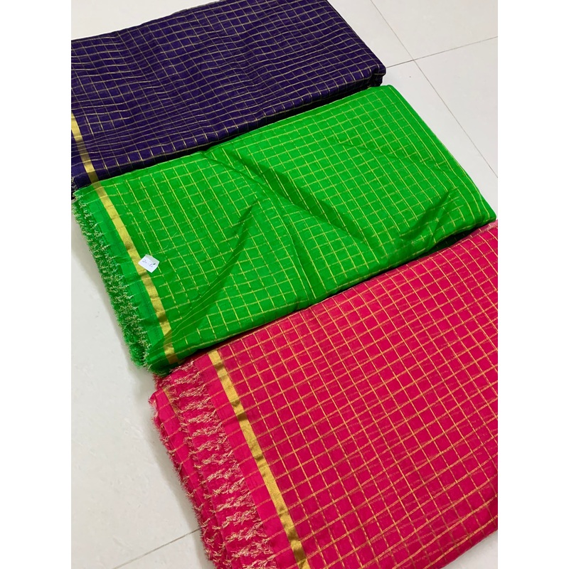 Zari checks organza fabric Violet