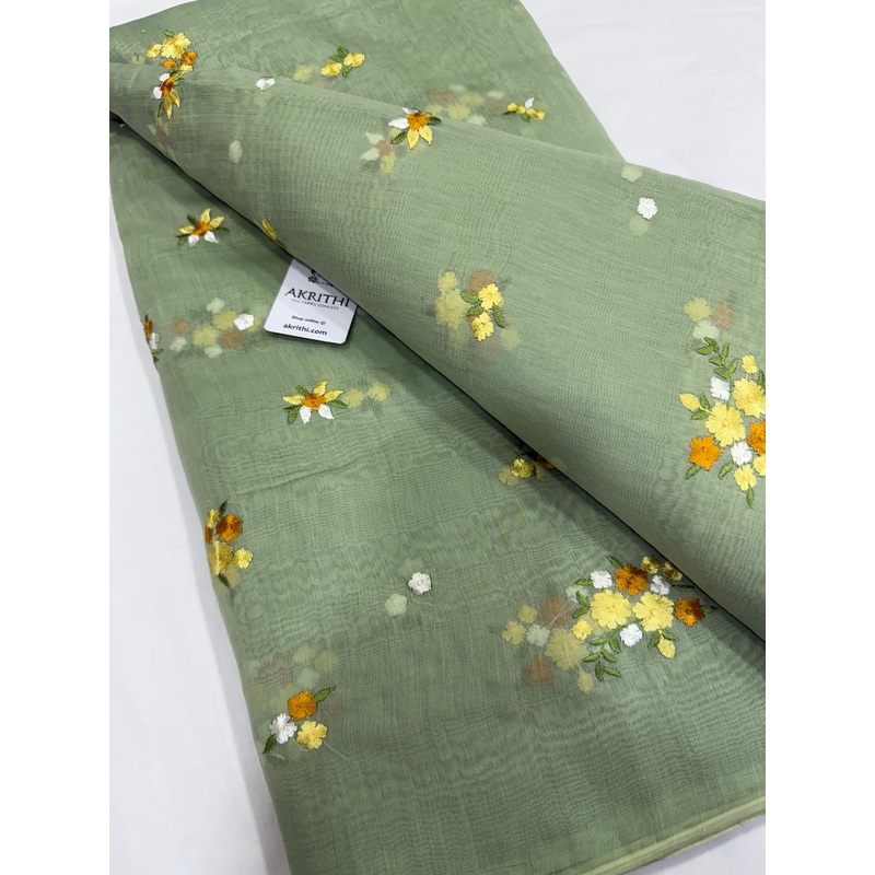 MUL CHANDERI EMBROIDERED FABRIC 65 CM CUT PIECE