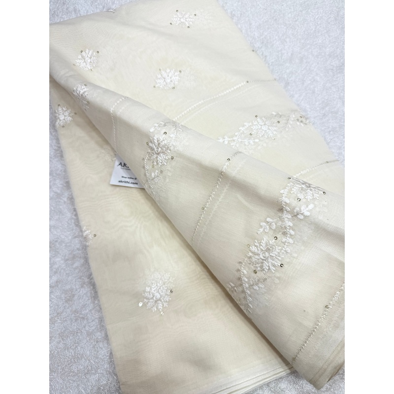 PURE MUL CHANDERI EMBROIDERED FABRIC